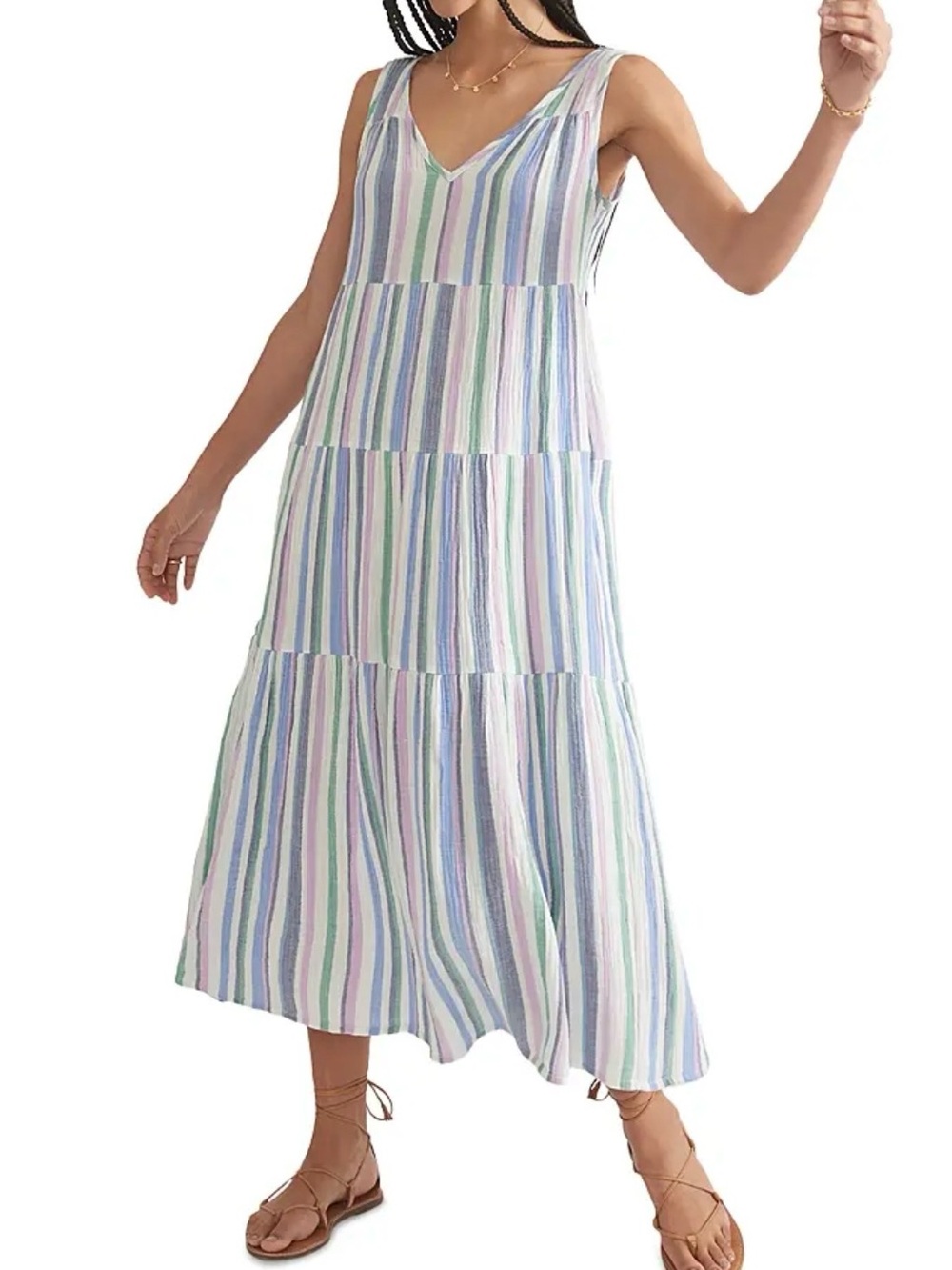 Marine Layer Corinne Multicolor Striped Maxi Dress Women’s Medium 100% Cotton